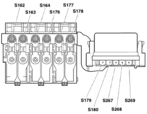 Volkswagen Fox - schéma de la boîte à fusibles - porte-fusible de la batterie -S-.